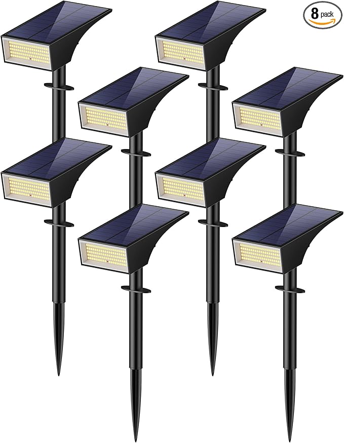 Koicaxy Solar Lights Outdoor Waterproof 8 Pack IP65 100 LEDs 4 Light Modes Higher Charging Efficiency Auto On/Off Solar Landscape Spotlights for Garden Decor Yard Pathway Patio - Cool White