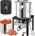 Stainless Steel 100QT Crawfish Boiler Kit Waterproof Cover &amp 18-inch Skimmer 110000BTU Propane Burner Stove 0-20PSIG Regulator Seafood Boil Pot Crab Boil Pot with 80QT Basket