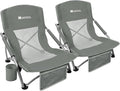 AKSOUL Folding Beach Chair for Adults: Low/High Back Chairs with Carry Bag - Extra Wide Seat Chair with Comfortable Pillow &amp Storage Pocket (1 Pack &amp 2 Pack Blue)