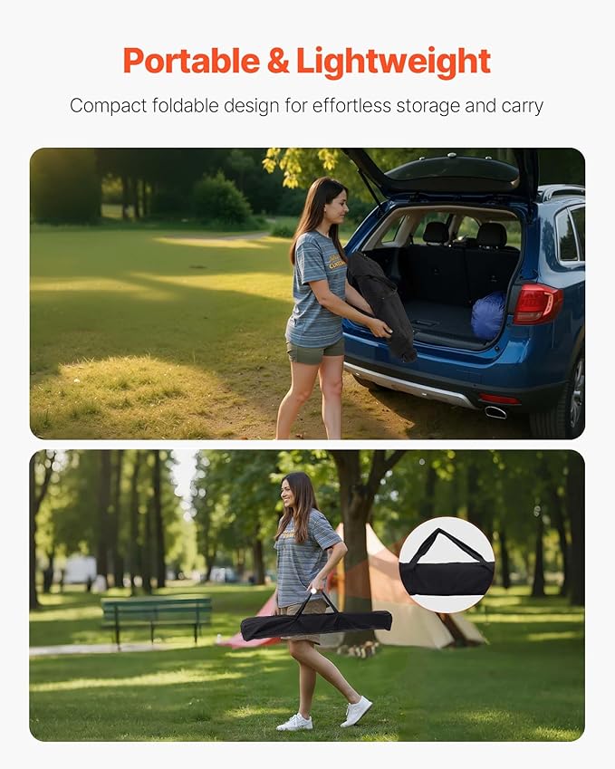 VEVOR Folding Camping Table Portable Roll Up Side Tables Lightweight Aluminum Beach Table for Outdoor BBQ Tailgating Picnic Travel (47 inch-Black)