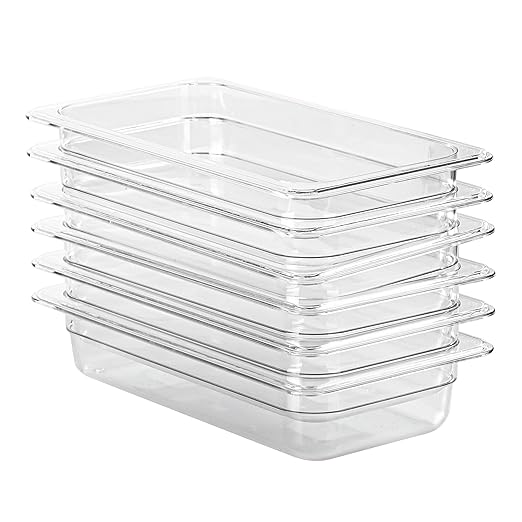 EGGKITPO 6-Pack 1/3 Size Food Pan 2.5 Inch Deep BPA Free Polycarbonate Food Storage Containers Stackable Clear Hotel Pan for Buffet Party Supplies Dishwasher Freezer Safe