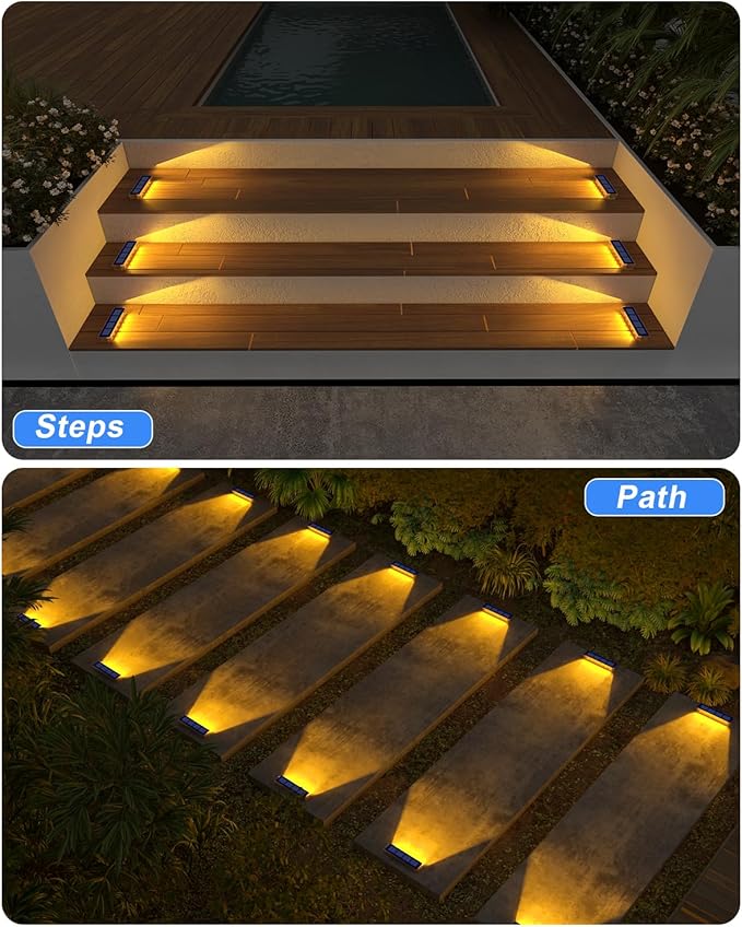 Solar Step Lights for Outside4 Pack Solar Stair Lights Outdoor WaterproofWarm White Deck Light Solar Powered Waterproof for StepsStairsWalkwaySidewalkPatioPathway