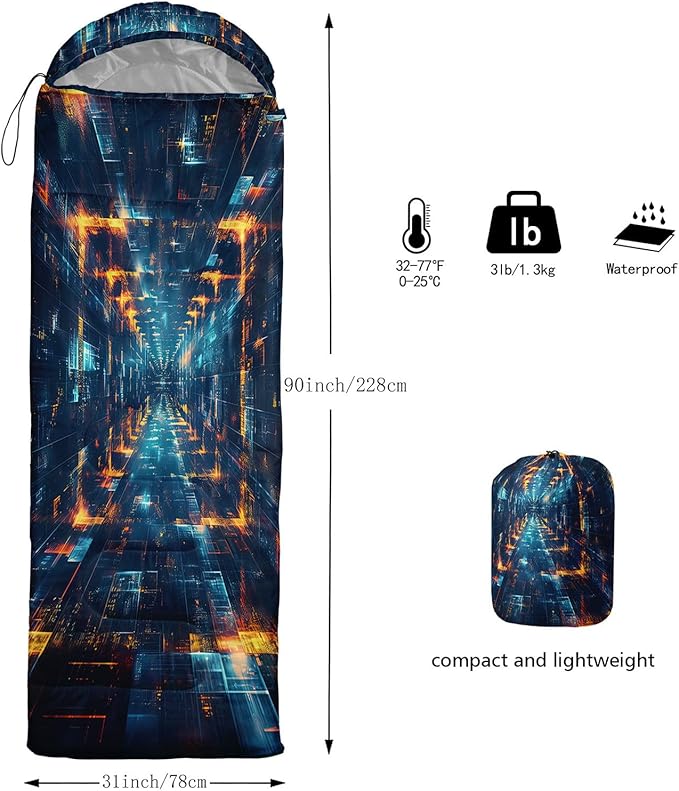 Kids Sleeping Bag for Boys GirlsCartoon Dinosaur Print-Lightweight Warm Portable Outdoor Indoor-Waterproof Cold Weather Resistant Sleeping Bag for Camping Hiking