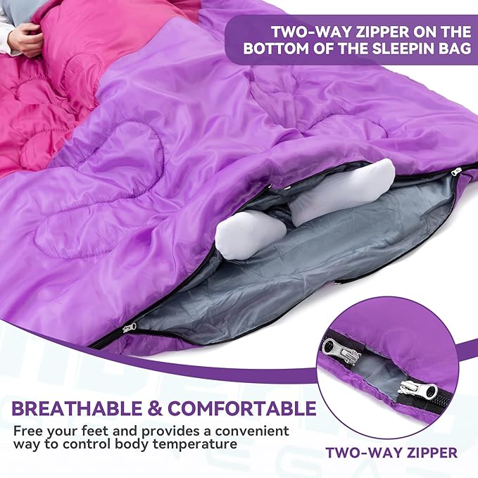 Double Sleeping Bag for Adults Kids - Lightweight 2 Person Sleeping Bag with Pillow Queen Size Waterproof Camping Sack Two Person for Girls Boys Youths Teens Compact for Cold Weather &amp Warm