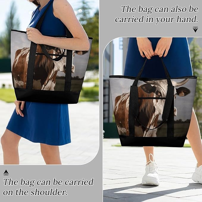 Insulated Shopping BagLarge Reusable Cooler Bags Cow Printed Foldable Shopping BagTravel Waterproof Shoulder Bag