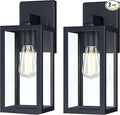 GRUENLICH Waterproof Large Outdoor Wall Lanterns Modern Black Porch Sconces with Clear Glass Shade E26 Socket Max 60W IP65 Rated Metal Frame for Patio Front Door Entryway 2-Pack