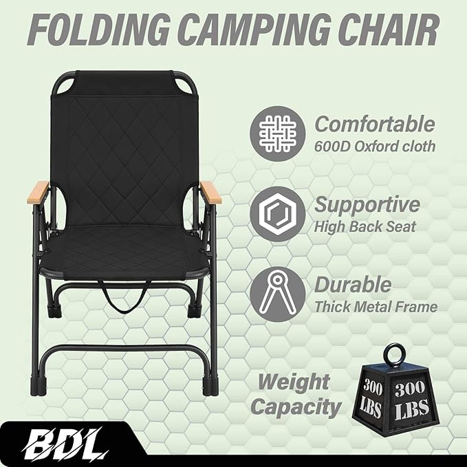 BDL Folding Beach Backpack Chair Outdoor Folding Portable Camping Chair with Armrest for Patio Garden Yard Beach Supports 300 lbs 2 Pack (Black Classic)