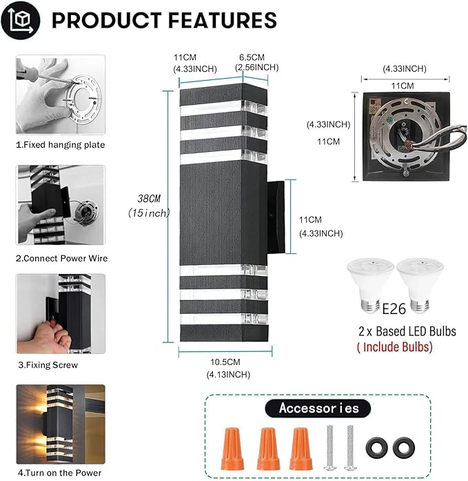 16Pack 15inch Outdoor LED Wall Lights18W Outdoor Up&ampDown Wall Light Aluminum Body 4000K Day White Waterproof IP65 Outside Wall Lights 1800LM Outdoor Wall Mount Lights for Wall porch Garage Garden