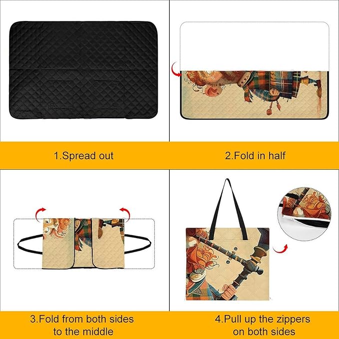 Zipper Cartoon Scottish Bagpipe Style Picnic Mat Suitable for Travel Camping Park Or Home Use