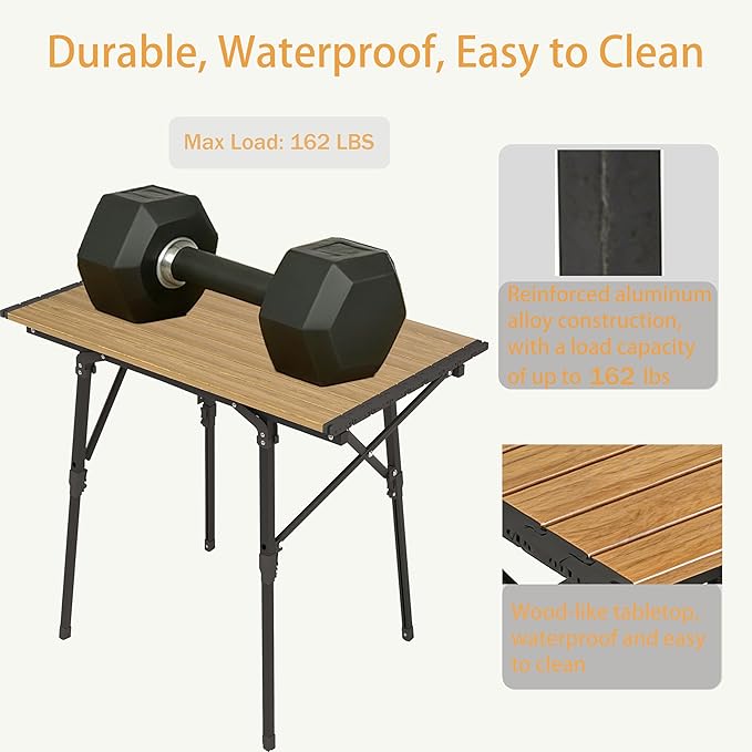 Lightweight Aluminum Alloy Folding Camping Table Adjustable Height Portable Roll-Up Picnic Table for 2-6 Person Outdoor &amp Indoor Use for Camping Beach BBQ Backyard with Carry Bag