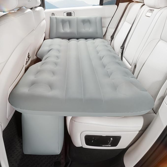BEBAS Inflatable Car Air Mattress for Back Seat &amp SUV - All-in-One Design with Built-in Pump &amp Pillow Quick 1-Key Inflation/Deflation Comfort Portable Bed for Camping Travel Trucks | Gray
