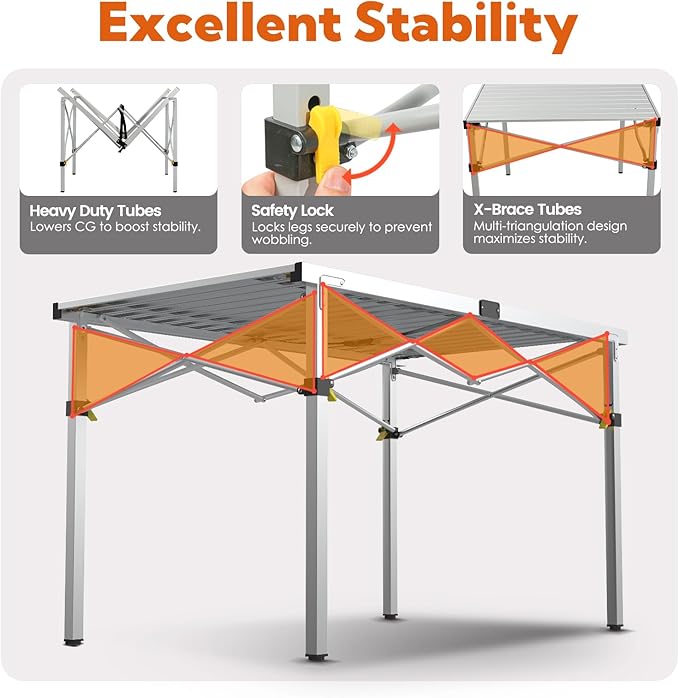 Large 46.4 Camping Table for 2-6 People - 220lbs Capacity Heavy Duty Foldable Outdoor Table with Aluminum Roll-Up Top &amp Carry Bag Portable Picnic Desk for BBQ Tailgating Backyard (Silver)