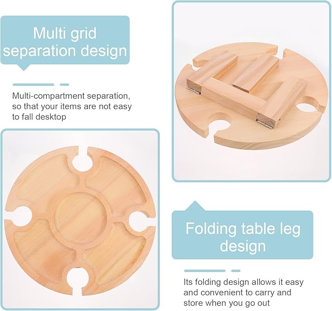 ARTIBETTER Portable Outdoor Folding Table Small 24x11 Wood Party Food Wine Table for Picnic Beach Camping Foldable Storage and Serving Desk