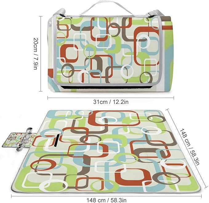 Modern Mid Century Seamless Abstract Pattern Waterproof Outdoor Picnic Blanket Sandproof Beach Mat for Camping Hiking Grass Travelling