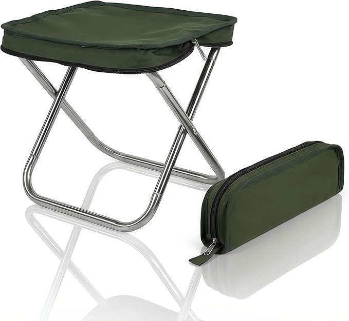 Foldable Backpack Stool for Adults - Portable Folding Stool with 350lb Capacity 900D Oxford Fabric &amp Durable Spring-Linked Frame Lightweight at 1.3lbs for Camping Fishing Travel (Green)