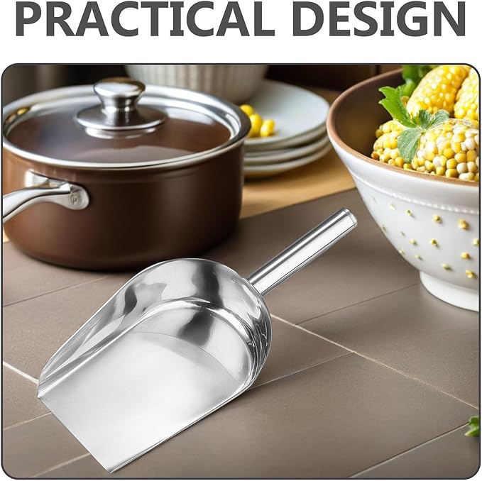 Stainless Steel Ice Cube Shovel 9.84In Flat Bottom Food Scoop for Kitchen Bar Beans Flour Candy Multipurpose Small Metal Shovel