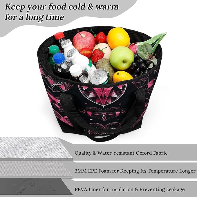 Insulated Shopping BagLarge Reusable Cooler Bags Different Designs of Heart Printed Foldable Shopping BagTravel Waterproof Shoulder Bag
