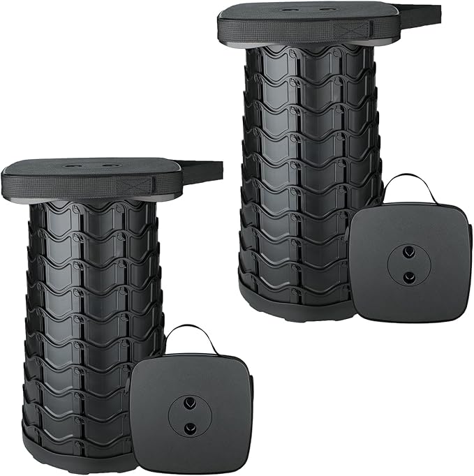 Boreeman Upgraded Collapsible Stool Square Portable Stool Lightweight Yet More Sturdy with Load Capacity 400lbs Perfect for Camping Fishing Hiking BBQ (1 2-Pack Black)