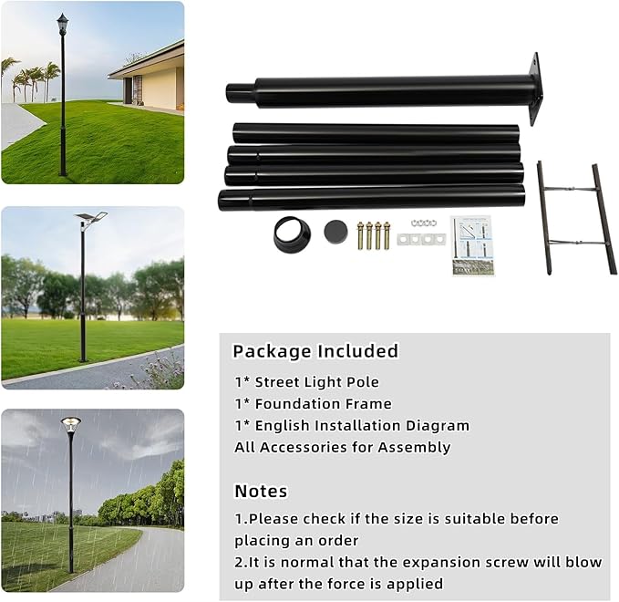 Street Light Pole 16ft Tall Split Street Lamp Post for Outdoor Street Courtyard Parking Lot Lighting Post Fixtures with Mounting Ground Cage (16FT 114+76mm)