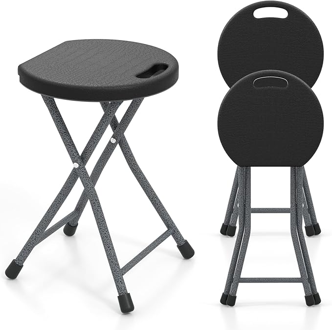 Goplus Folding Stool 3 Pack 18 inch Foldable Camping Stool for Adults with 440 lb Capacity Portable Plastic Fold up Stool Collapsible Round Stool with Handle for Fishing Hiking Gardening BBQ