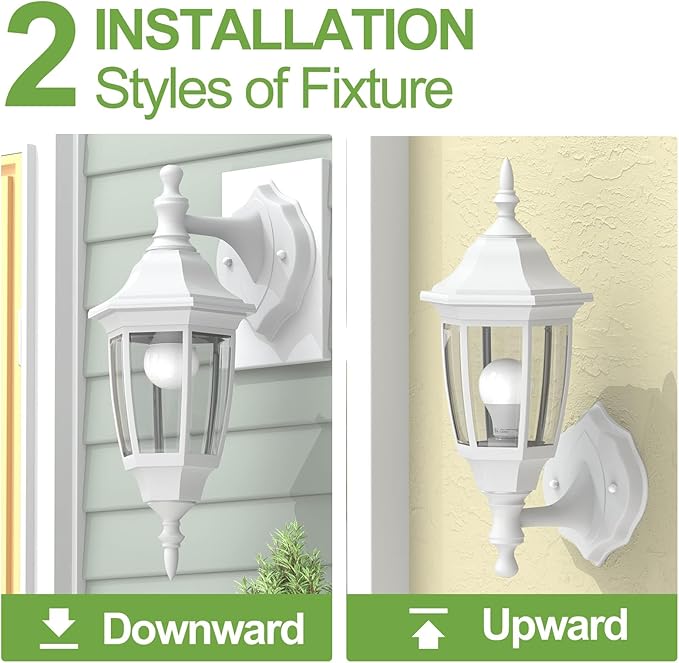 EMART Dusk to Dawn Plastic Outdoor Wall Light Fixtures with Bulbs Waterproof and Anti-Corrosion Porch Sconces Exterior Lanterns Wall Mount Lamp for Outside Garage Front Door Patio 2 Pack White