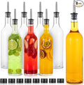 8 Sets 25 oz Plastic Liquor Bottles Long Neck Syrup Juice Bottles with Pourer and Caps Plastic Leakproof Pour Container with Stainless Steel Pourer Tapered Spout for Home Party Bar