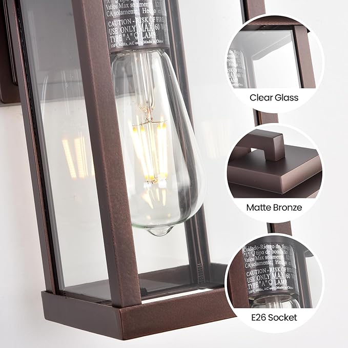Exterior Light Fixtures 2 Pack Modern Outdoor Wall Lanterns Farmhouse Outdoor Porch Light for House Patio Front Door Entryway Bronze