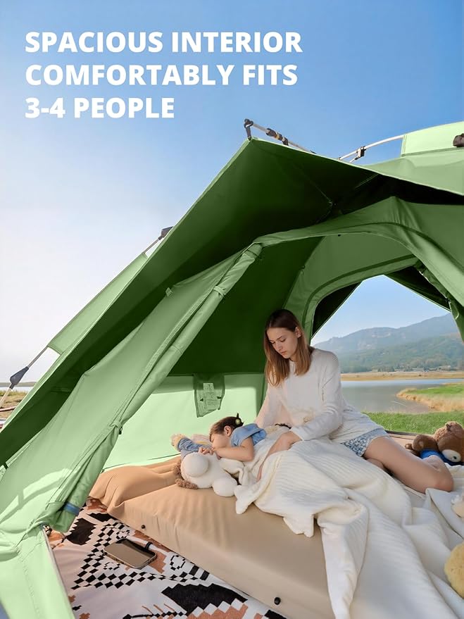 CAMEL CROWN Instant Tent for 3-4 Person Waterproof &amp Sun Protection Family Camping Tent Sets Up in 30 Seconds Lightweight with Carry Bag for Hiking Car Camping Backyard