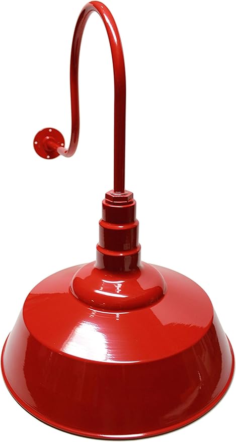 AGB102-AS20-RED Gooseneck Barn Light - RED Outdoor Dome with Incandescent Downlight | Wall-Mount Fixture for Patios Gardens Pathways and Large Outdoor Living Spaces