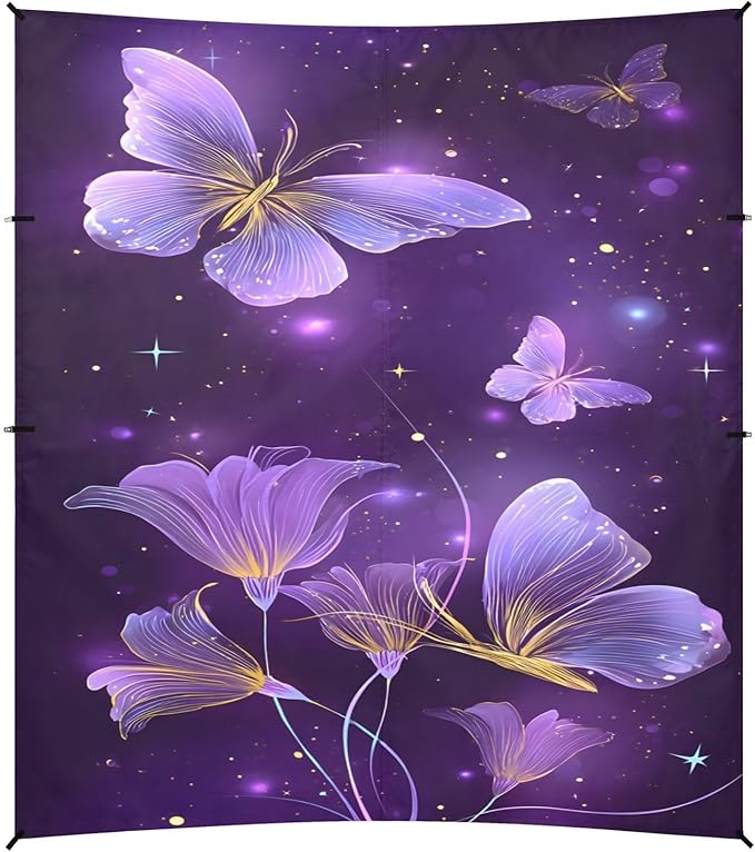 ALAZA Purple Butterfly Calla Lily Beach Tent Sun Shelter UPF50+ Protection Beach Shade Canopy w/ 4 Sandbags for Outdoor Camping Fishing Backyard Fun Picnic 10x9 ft