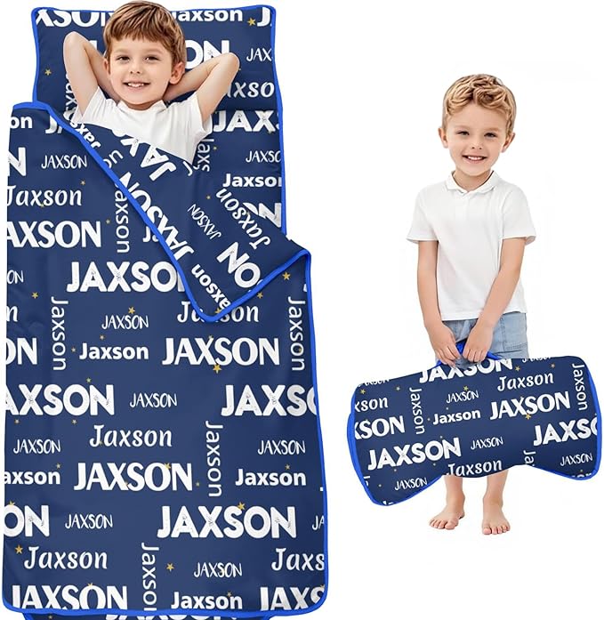 Personalized Name Toddler Nap Mat for Daycare Preschool Kindergarten Customized Kids Sleeping Bag with Pillow and Blanket for Girls Boys Custom Name Monogrammed Nap Mats for Toddlers