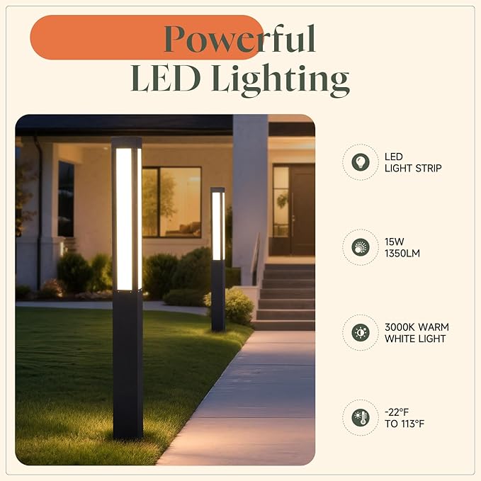 71 Tall Pathway Lights Landscape Bollard Lights Outdoor Modern Path Light Waterproof Aluminum Driveway Light High Voltage Wired 15W LED Lighting Walkway Lamp for Lawn Patio Yard Garden