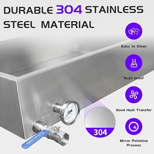 Maple Syrup Evaporator Pan 30 x 20 x 9.5 Inch Maple Syrup Pan 24.68Gal 304 Stainless Steel Maple Syrup Evaporator Boiling Maple Syrup with Valve and Thermometer