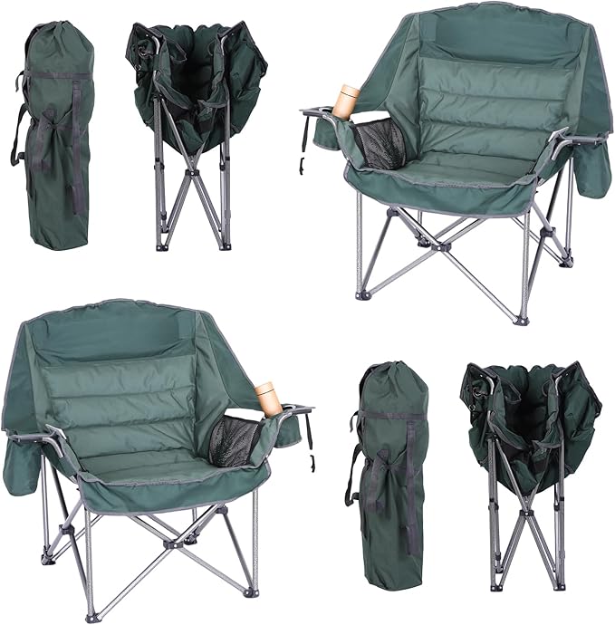 Folding Camping Chair Padded Chair Oversized Camping Chair Lawn Chair for Adults Heavy Duty 400lb Carry Bag Cupholder &amp Cooler (2-Pack)