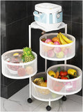 JITUIHOM Kitchen Rack Round Rotating Multi-Layer Kitchen Storage Rack Fruit and Vegetable Basket Floor-to-Ceiling(WhiteMedium)