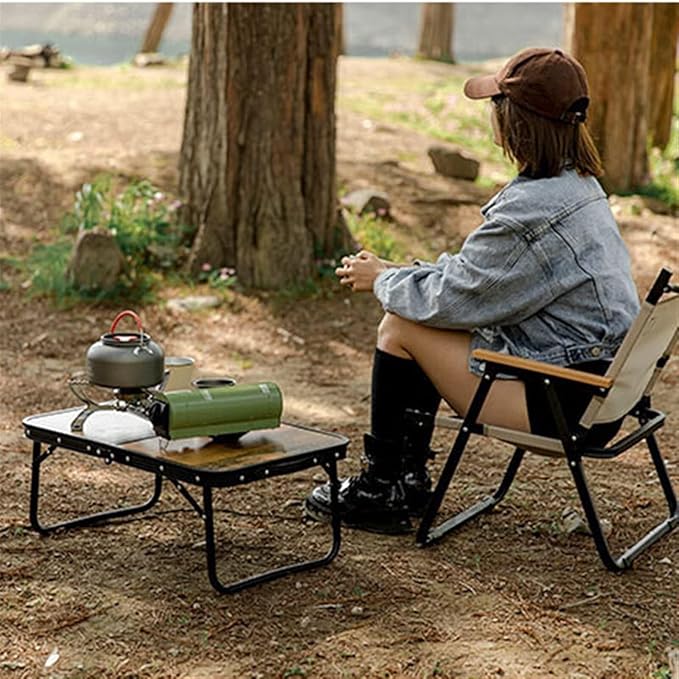 Camp Table Outdoor Folding Table Adjustable Height Lightweight Aluminum Alloy with Wood Grain Surface Portable Hiking Picnic Desk