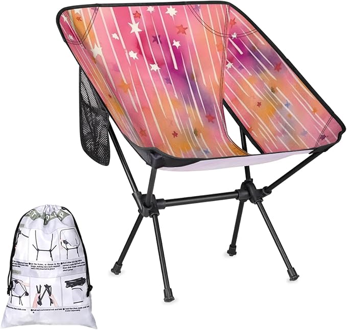 Honeybaby Folding Camping Chair Watercolor Star Rainbow Camping Chairs Lightweight Portable Chair Outdoor Foldable Chairs for Camping Travel Picnic Beach Hiking