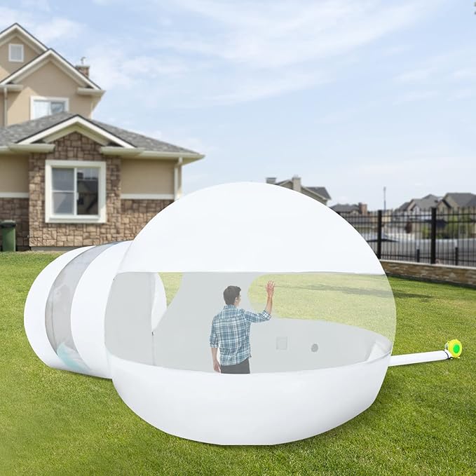 Transparent Inflatable Bubble Tent Luxury Single Tunnel Bubble House Dome Greenhouse Tent with Blower 110V 350W for Outdoor Family Camping Backyard Party Festivals Stargazing