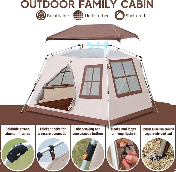 Chihee Camping Tents Freestanding Tent Family Cabin Tent with Awning Porch 2 Doors 3 Mesh Windows Easy Instant Set upUltra Strong Frame Height up to 67 Spacious Great ViewsStargazing at Night