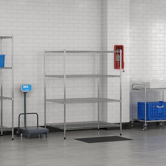 Commercial NSF Listed Chrome Stationary Wire Shelving Kit 36 x 48 x 64 with 4 Shelves Perfect for Warehouse Walk-in Refrigerator Freezer Grocery Store Restaurant Dishroom