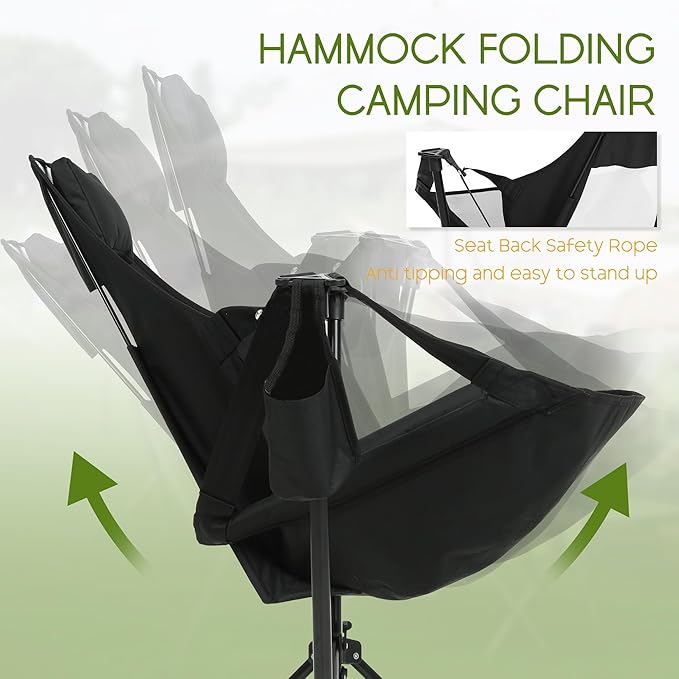 Hammock Folding Camping Chair - Outdoor Portable Swing Camp Chairs with Stand Adults Rocking Swinging Chair for Beach Lawn Patio (Black)