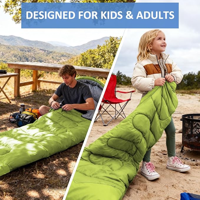 oaskys Camping Sleeping Bag - 3 Season Warm &amp Cool Weather - Summer Spring Fall Lightweight Waterproof for Adults Kids - Camping Gear Equipment Traveling and Outdoors