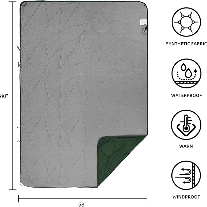 Large Outdoor Waterproof Blanket Extra Thick Fleece Stadium Blanket for Camping Car Pet Picnics - Windproof Wearable Machine Washable 80 x 58 (Green)