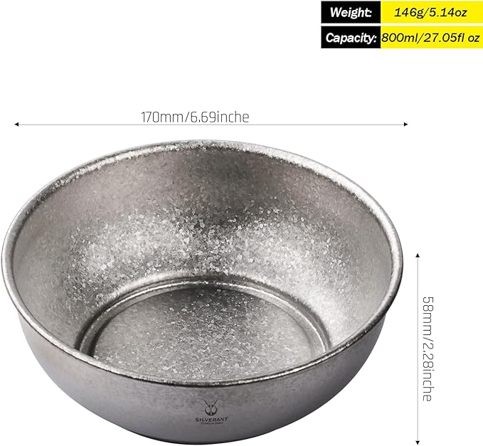 SILVERANT Titanium Camping Bowls Titanium Plate Ultra Thick &amp Durable Tableware Single Wall Cookware Mess Kit with Carry Mesh Bag for Outdoor Backpacking Hiking - Crystallized