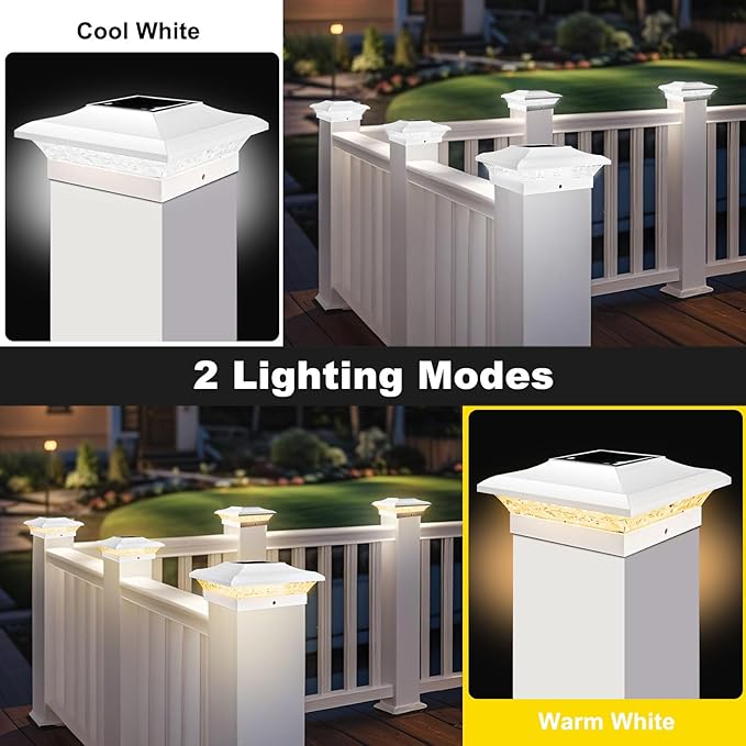 T-SUN 4x4 Post Cap Lights 12 Pack for Vinyl/Wooden Fence Auto Dusk to Dawn Outdoor Waterproof Warm &amp Cool White Solar Powered Deck/Patio Lighting