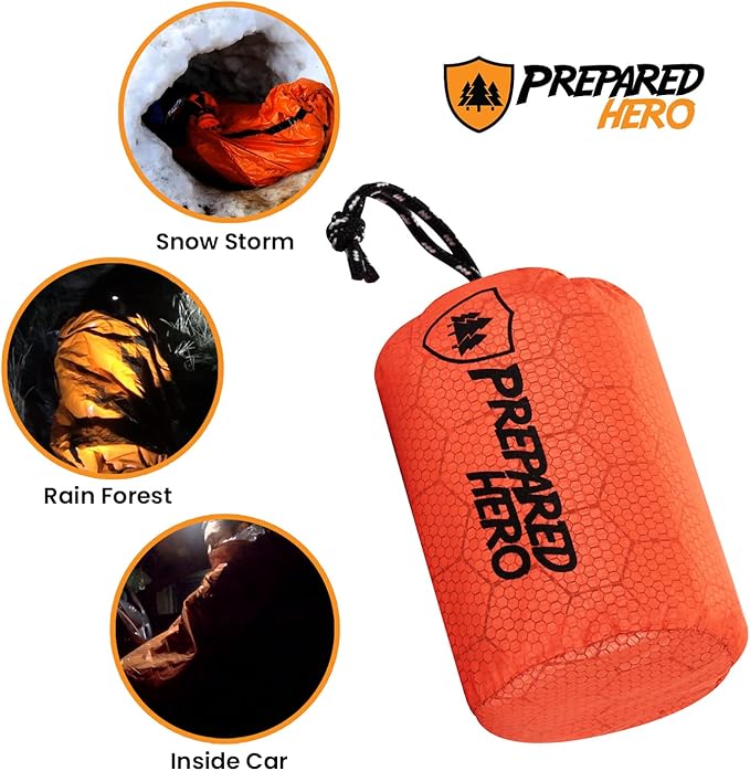 Prepared Hero Survival Bag - Emergency Sleeping Bag Thermal Bivy Sack for Camping Hiking Outdoor. Lightweight Portable Survival Shelter