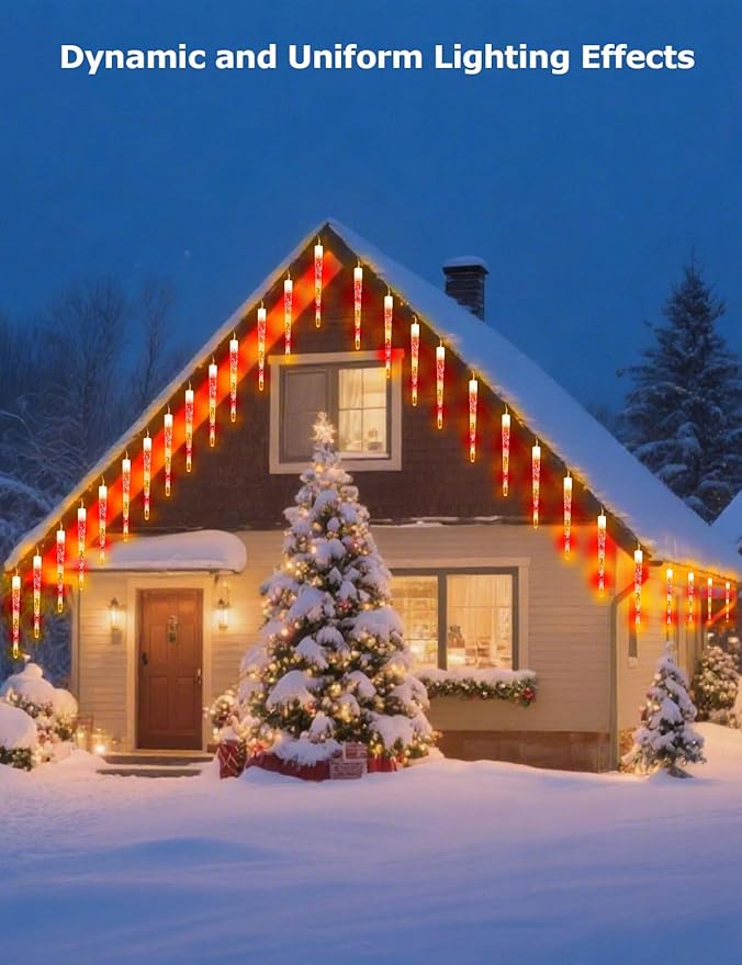 Smart Christmas Icicle Lights for Outside 33FT 20 Tubes RGBW LED Icicle Christmas Lights Outdoor App Remote Controlled DIY Dynamic Effects and 50+ Scenes for House Roof Decorations
