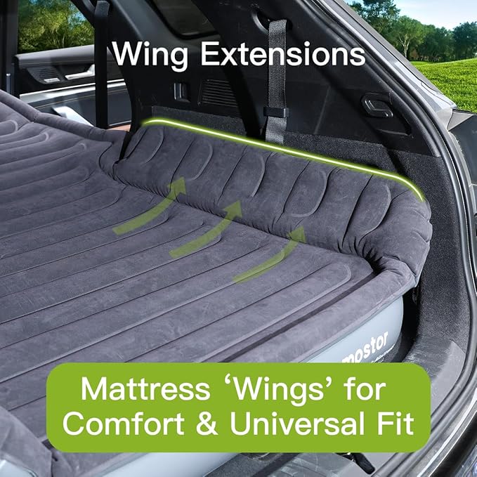 SUV Air Mattress with Wireless Removable 3-in-1 Built-in Pump &amp Mattress 'Wings' | 7-inch Height Car Mattress for Mid/Large SUVs Trucks Minivans Supports 660lbs – Ideal for Road Trips &amp Cam