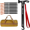 8 Pack Tent Stakes and Hammer with Canvas Storage Bag Heavy Duty Camping Stakes for Outdoor Tent &amp tarp-Essential Accessories Carbon Steel Aluminum Camping Hammer for Hiking Kit