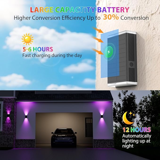 Solar Lights Outdoor8 Lighting Modes Dusk to Dawn Lighting Wall Sconce IP67 Waterproof Up and Down Solar Wall Light Front Door Light for House Garage Porch DoorwayFence (8 Pack)
